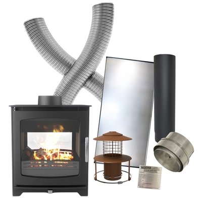 Henley Hazelwood DS 6kw Double Sided Wood Burning Stove & Flexible Flue Liner Kit