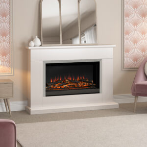 Be Modern Hansford 46" Pearlescent Cashmere Electric Fireplace - Brushed Steel Fire Finish