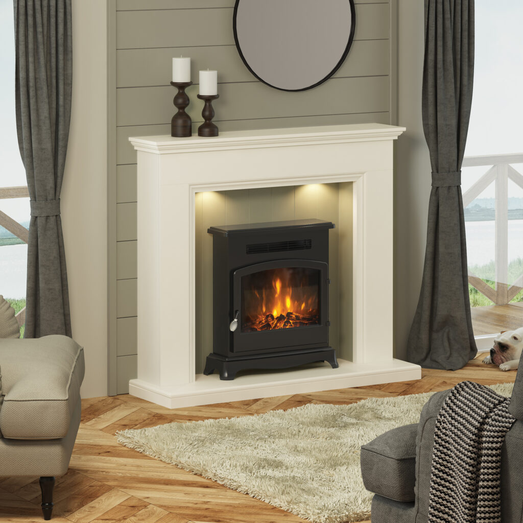 Image on Glowing Embers - UK Fireplaces and Stoves - BeModern Elstow with Bainbridge Flat Wall Roomset 2