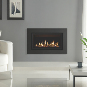 Gazco Studio 1 Slimline 3.8kw Gas Fire With Balanced Flue, Log Effect & Black Glass Lining
