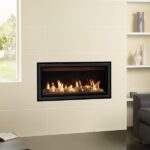 Gazco Studio 2 Slimline 5kw Gas Fire with Balanced Flue, Log Effect and Black Glass Lining