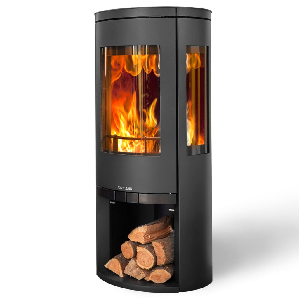 Image on Glowing Embers - UK Fireplaces and Stoves - opus trio with log store 1
