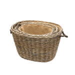 Set Of 3 Oval Rope Handled Log Baskets