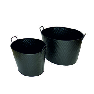 Set Of 2 Oval Cross Emboss Log Carriers - Black (Discontinued)